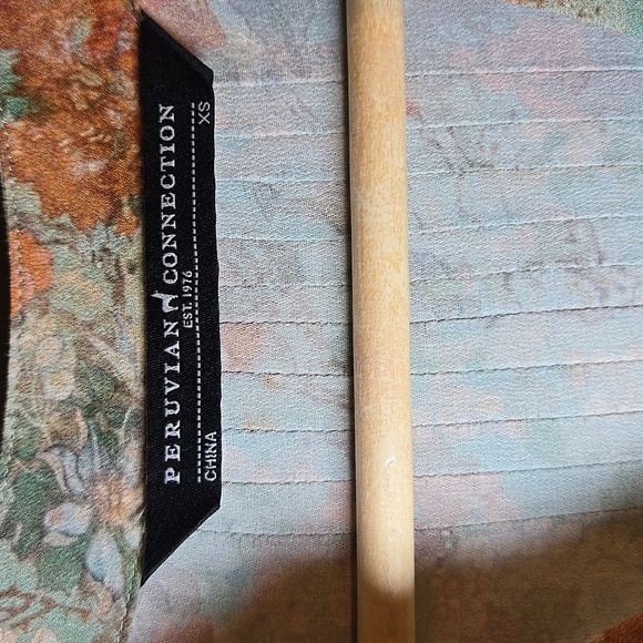 Peruvian Connection Rayon Wellfleet Chemise Green Floral Print Mini Dress Tunic - Picture 10 of 11